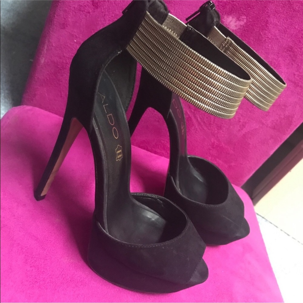 Aldo Black Suede and Gold High Heels